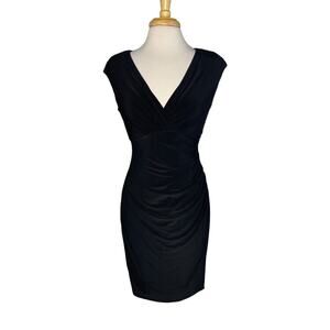 RALPH LAUREN LRL Black Gathered Jersey Knit Dress Size 10 Petite Sleeveless